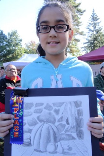 Aayushi Shah won first place in Faber Schhol Category, 2014 HarvestFest Art Contest, Dunellen NJ.