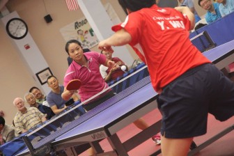 Former US National Champion Judy Hugh challenges Olympian Yue “Jennifer” Wu at Lily YipTable Tennis Center, June 18, 2016.