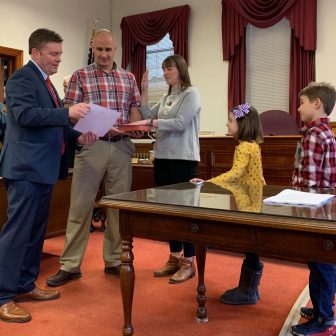 April Burke surrounded by family, sworn in as a councilperson in Dunellen, NJ