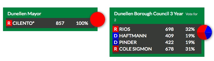 Screenshot of Middlesex County's election results for Dunellen mayor and council seats November 5 2019